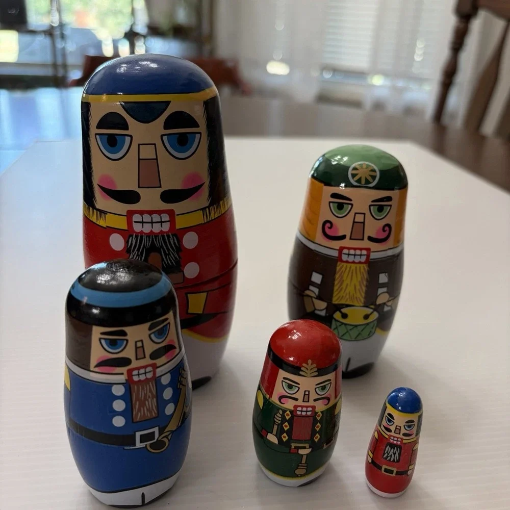 Nutcracker Wooden Nesting Dolls Set Of 5 Christmas Decor Holiday